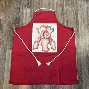 Handmade Artistic Orchid Apron Hand Painted Patch Pocket Rope Tie
